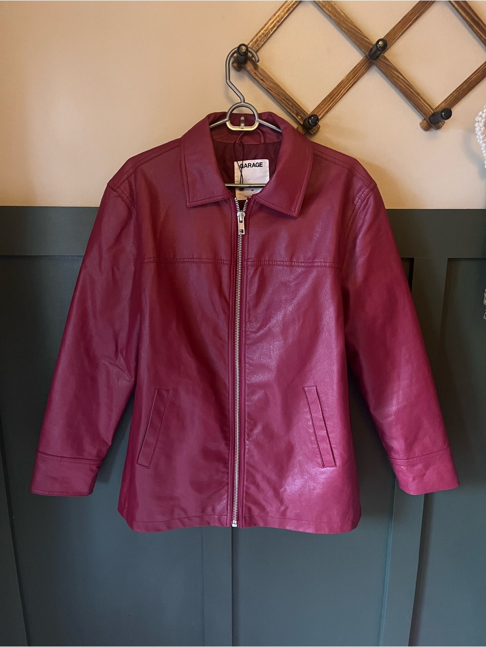 Garage Women's Burgundy Faux Leather Zip-Up Jacket